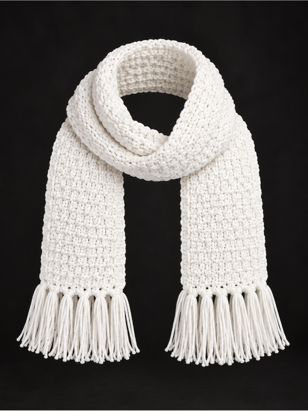 Cozy Chunky Knit Fringe Scarf in Off-White